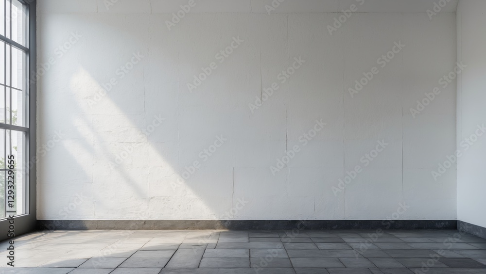 Poster minimalistic interior with white wall and natural light highlighting empty space in modern room suit
