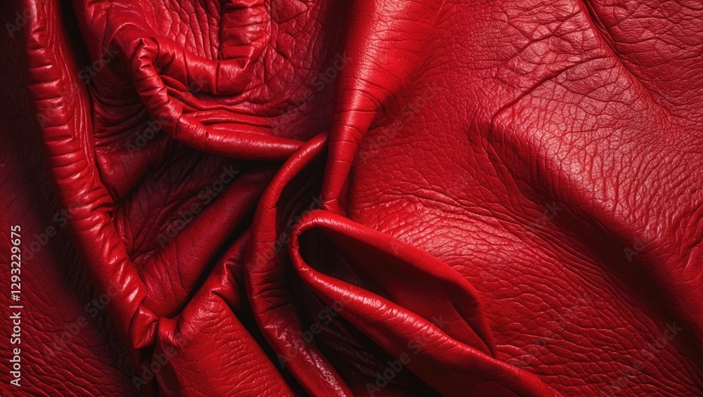Poster red leather texture with intricate folds and creases creating an abstract background perfect for des