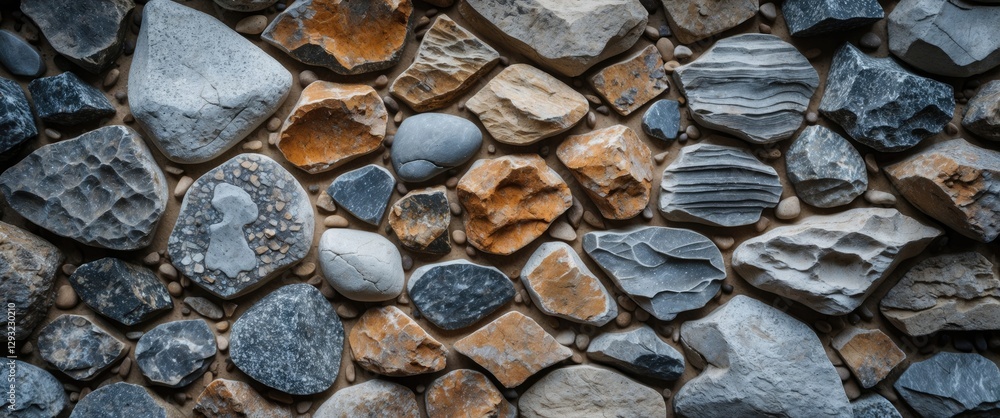 Aufkleber textured stone wall featuring an array of natural stones in varying colors and shapes, perfect for b