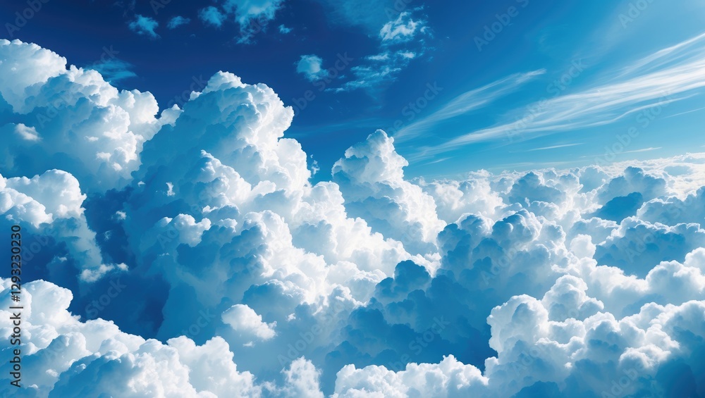 Poster vibrant blue sky with fluffy white clouds creating an expansive dreamy background ideal for text and
