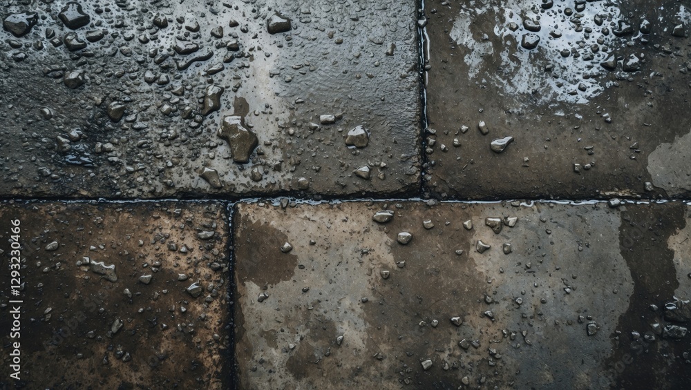 Poster wet textured concrete floor with water droplets creating a grunge appearance for backgrounds and sur