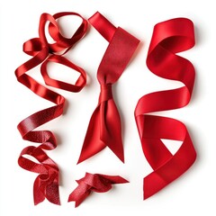 Red Ribbons Arranged on White Background