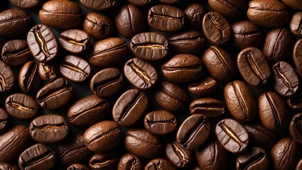 Obraz premium Roasted brown coffee beans texture background for culinary and beverage themed designs