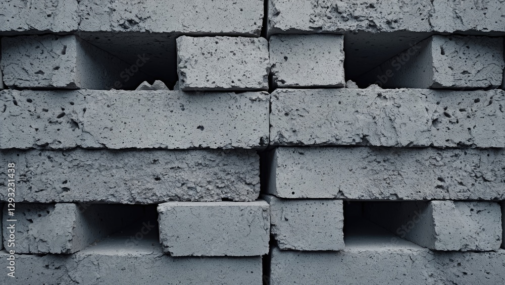 Poster close-up view of textured gray cinder blocks showcasing surface imperfections and construction detai