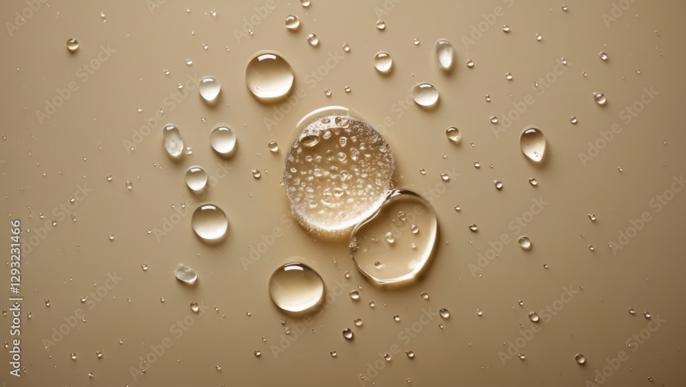 Poster water droplets on a smooth beige surface creating a soothing and minimalistic abstract background te