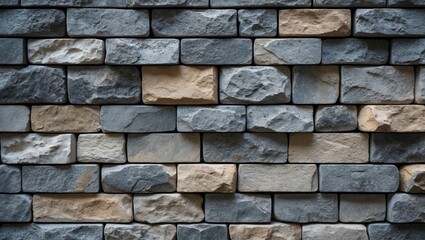 Fototapeta premium Textured stone wall with varying shades of gray and beige ideal for backgrounds and architectural designs
