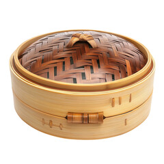 Asian Cuisine Bamboo Steamer on transparent background.
