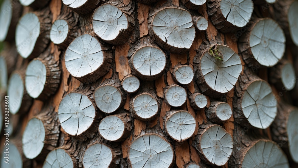 Poster wooden tree bark texture with circular cross-sections showcasing natural patterns and details for de