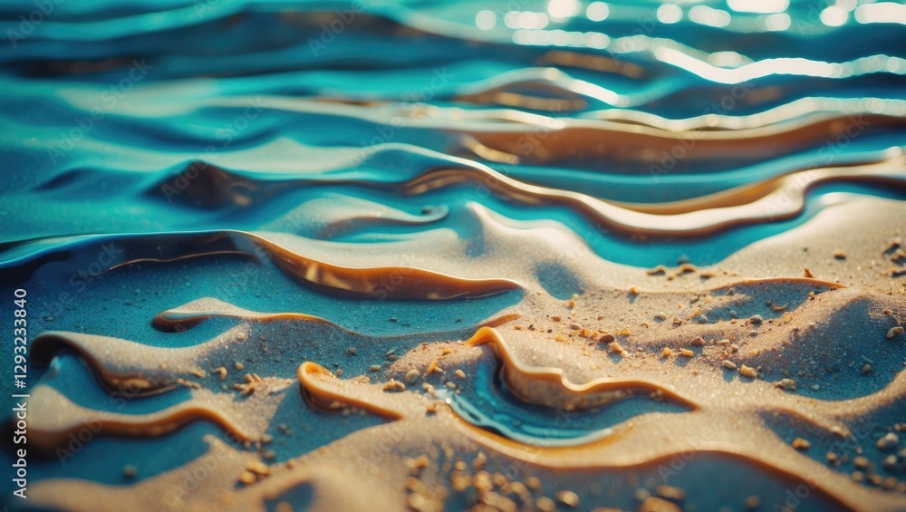 Poster rippling water texture over sand creating an abstract natural landscape with shimmering reflections 