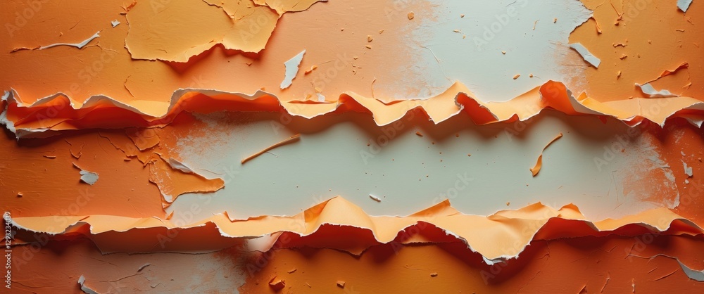 Poster creative torn edge paper design with vibrant orange background and blank space for customizable text