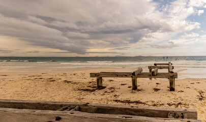 An old wooden jetty leading down to the ocean. Esperance Western Australia.