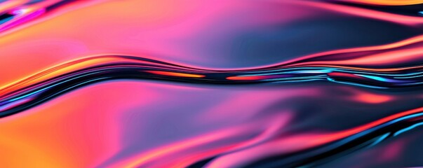 A vibrant, abstract image featuring flowing waves of colors, blending shades of pink, blue, and purple in a smooth, shiny texture.