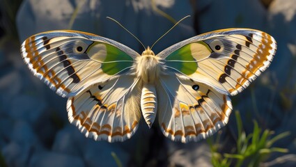 Magnificent close-up view of the vibrant wings of the giant owl butterfly showcasing unique patterns and colors in natural daylight.