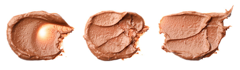 Yummy nut butter. Samples isolated on white, set. Top view