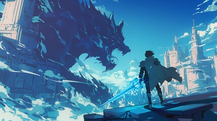 勇者とモンスターが戦うファンタジーのシーン