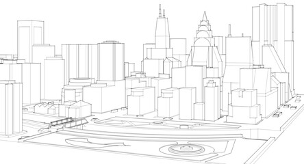  modern city panorama 3d illustration