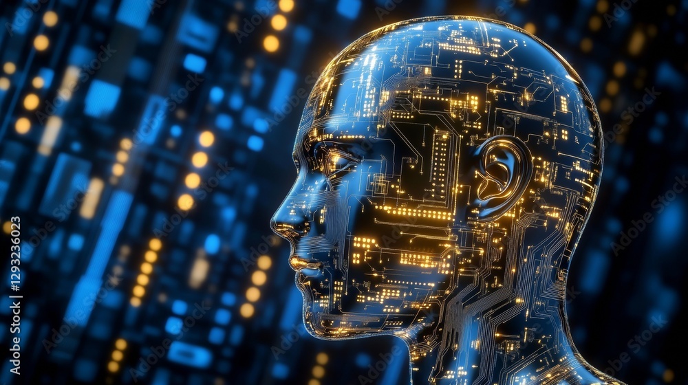 Poster ai technology is being used to help businesses. people use ai brain processors to work with big data