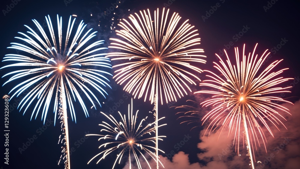 Aufkleber vibrant fireworks display against night sky creating space for text and messages