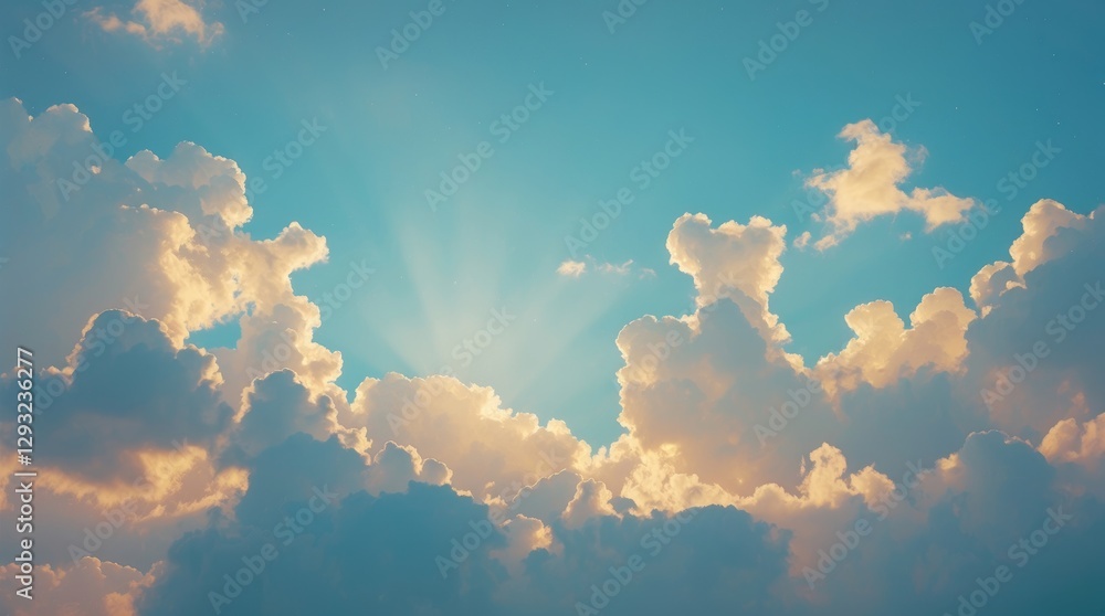 Poster serene blue sky with soft gradient clouds and sunlight creating a perfect background for tranquil la
