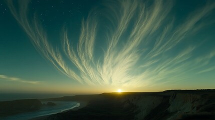 Obraz premium Coastal Sunset with Dramatic Clouds
