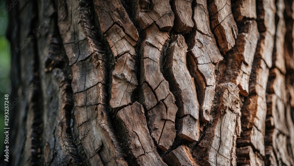 Poster detailed close-up of an ancient tree trunk showcasing intricate wood texture and natural patterns id