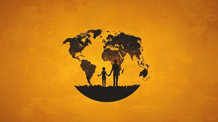 Silhouetted couple on a curved earth outline, promoting connection and unity, ideal for Family Days, environmental campaigns, and global harmony themes.