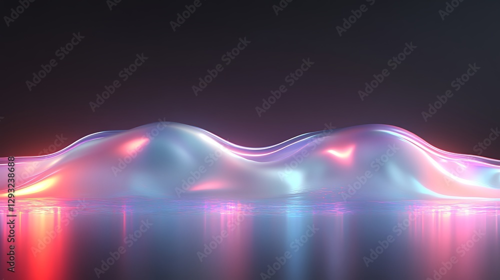 Poster vibrant abstract waves with shimmering light reflections in dark background for creative projects