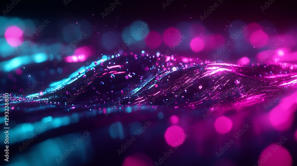 Aufkleber vibrant abstract waves with neon lights and bokeh effect in dark background for digital and creative