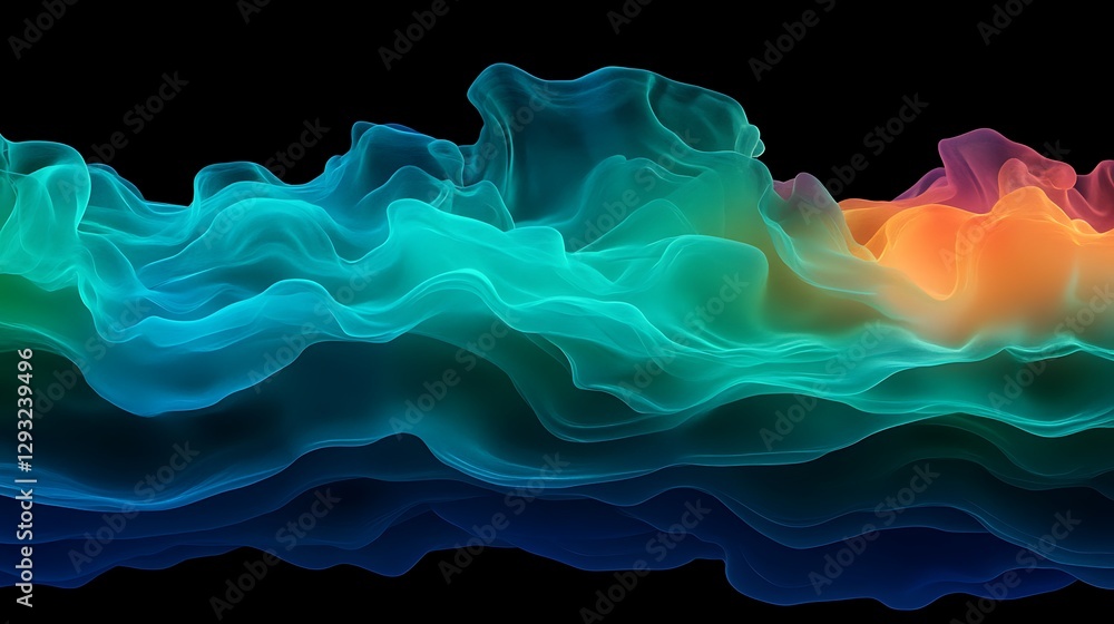 Poster vibrant and fluid abstract background with colorful waves and ethereal patterns in a dark setting