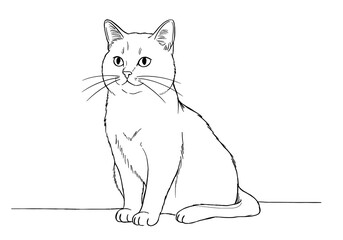 Obraz premium Cute Cat Sitting Black and White Line Art Illustration Design