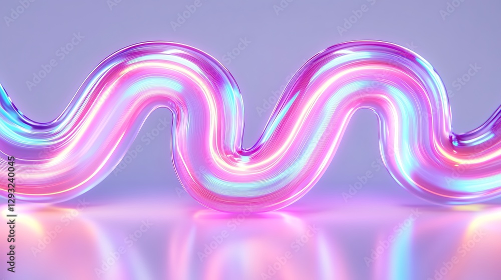 Poster vibrant colorful wave of light with smooth curves and reflected glow on a soft background