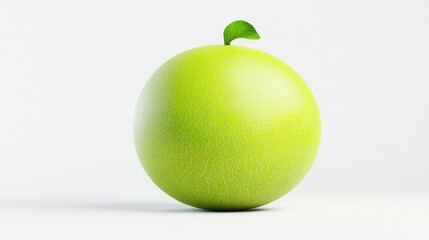 Fresh Green Apple with Leaf on Light Background in Minimalist Style
