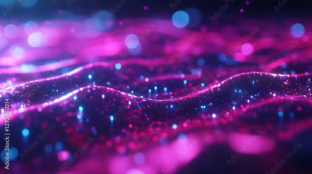 Poster vibrant colorful waves of light with glittering particles in a dreamy abstract background setting