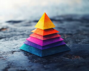 A concept art of productivity as a layered pyramid, with top priorities at the peak