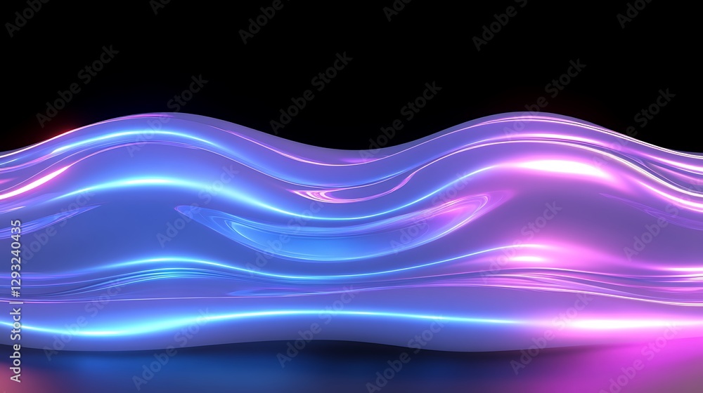 Poster Vibrant Fluid Waves in Neon Colors on a Dark Background for Artistic and Abstract Concepts