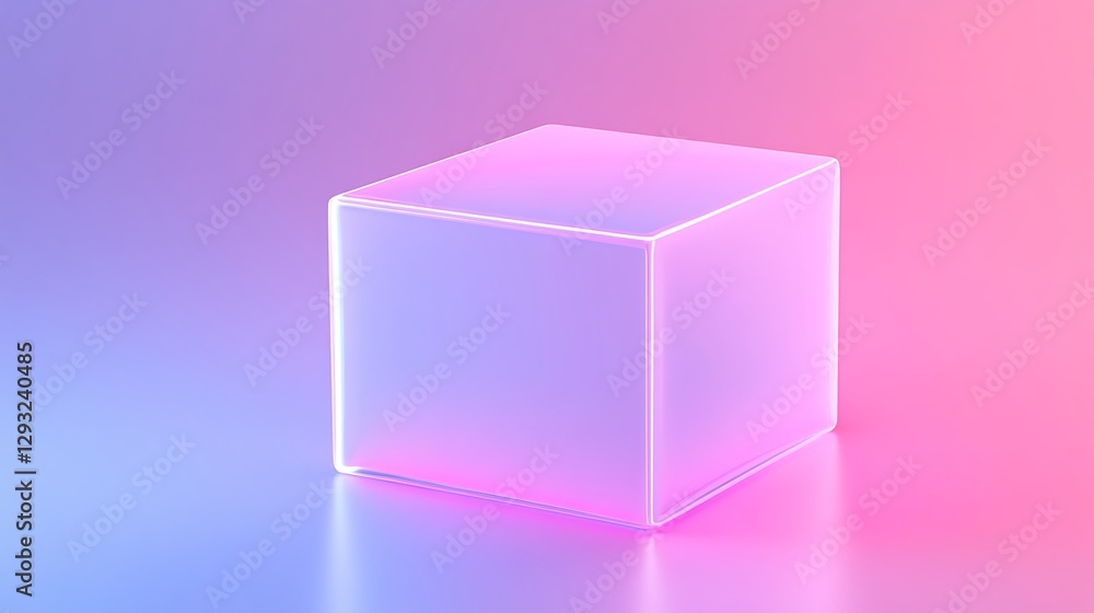 Poster vibrant neon cube on gradient background with soft lighting and modern aesthetic for creative projec