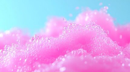 Fototapeta premium Vibrant Pink Foam With Bubbles Against Soft Blue Background For Creative Abstract Art Projects