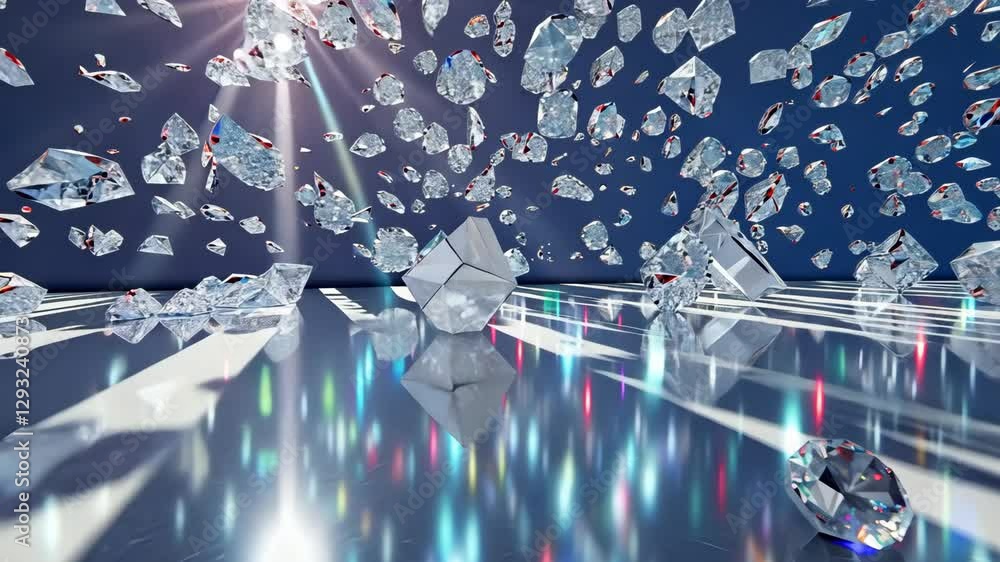Poster crystals scatter light across a reflective surface, creating a captivating visual display filled wit