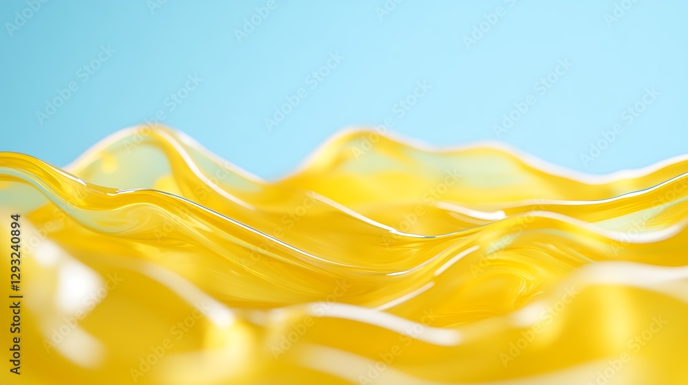 Aufkleber vibrant yellow fluid waves abstract background with soft curves and smooth texture on light blue sur