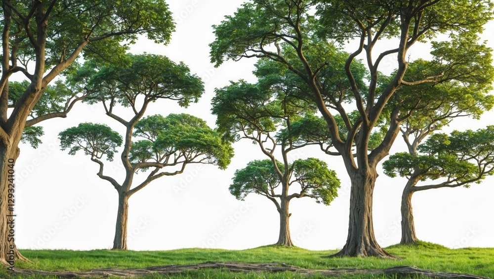 Poster isolated green trees on white background ideal for print and digital use in nature and design projec