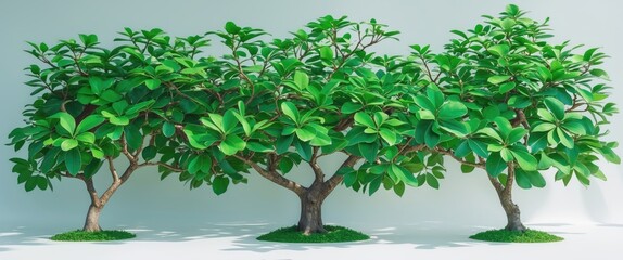 Lush green trees with vibrant leaves on a clean white background showcasing natural beauty and fresh foliage ideal for nature-themed designs.