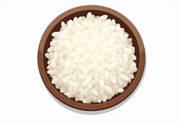 Elevate your food-related visuals with this illustration showcasing white rice in a round bowl, captured from a top-view perspective with attractive colors and set against a transparent and clean back