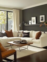 The spacious living room displays modern stylish interior design elements