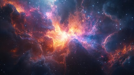 Fototapeta premium Colorful nebula, vibrant cosmic cloud formations, space landscape, interstellar dust, astronomical phenomenon, visual aid, educational resource