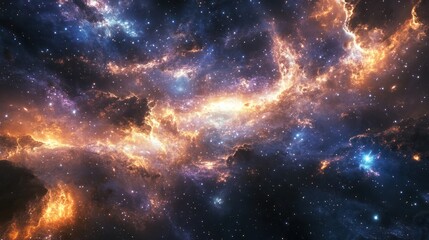 Fototapeta premium Colorful space nebula with glowing clouds and stars. Suitable for science, educational, and astronomy backgrounds