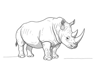Fototapeta premium Rhino Illustration Standing Isolated on White Ground for Education or Creative Projects