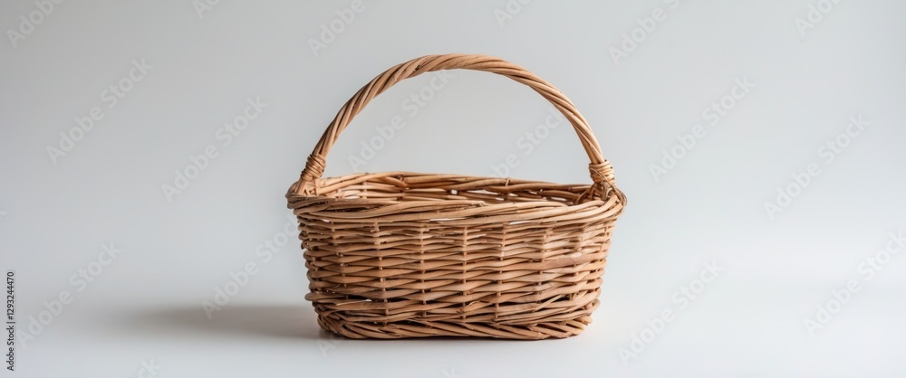 Poster small wicker basket with handle on white background ideal for decorative purposes or background desi