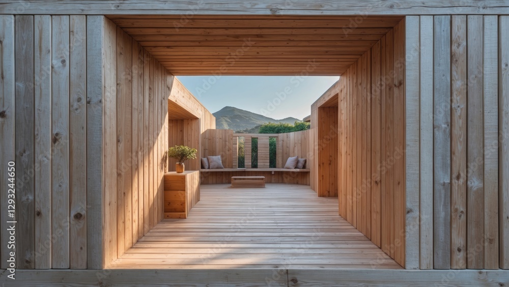 Aufkleber modern wooden architecture design featuring open spaces and natural light ideal for showcasing inter