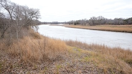 Fototapeta premium River Bend Landscape. Winter Day. Possible Stock Photo Use