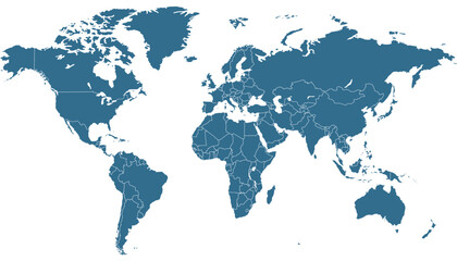 World map. Blue modern vector map. Silhouette map